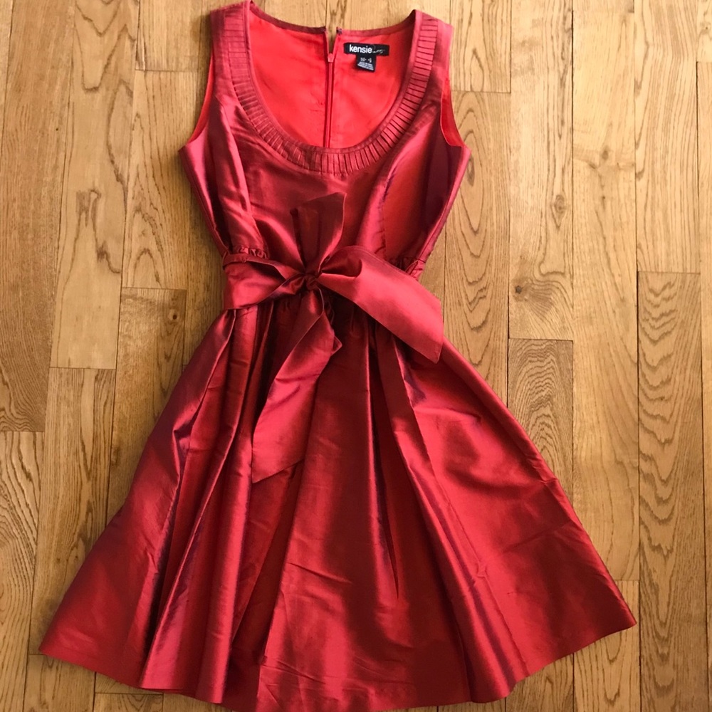 Kensie-burnt red-silk holiday dress-size small